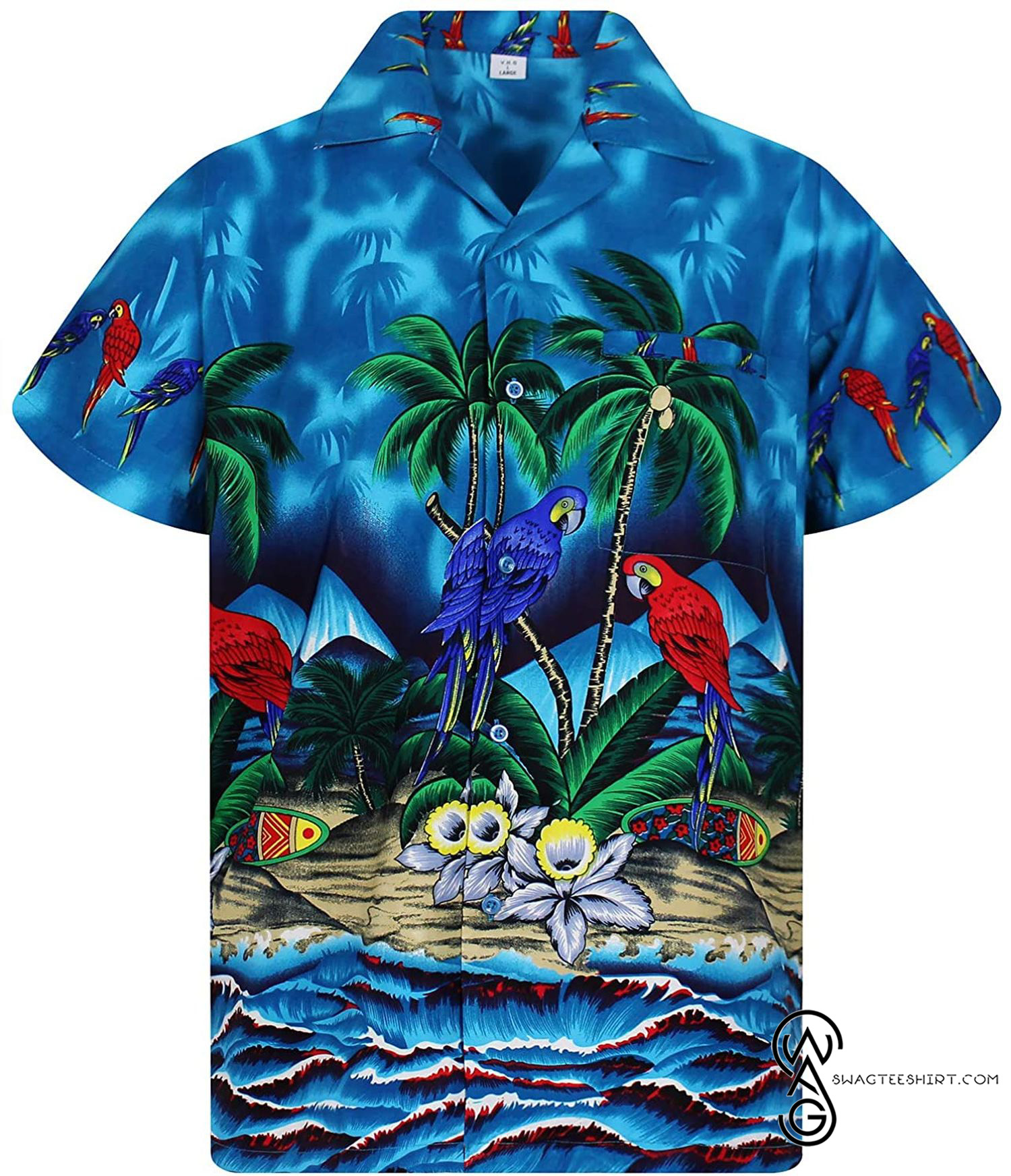 [Top Trending] Funky Aloha Hawaiian Summer Beach Print Parrot Turkis Flowers Shirt